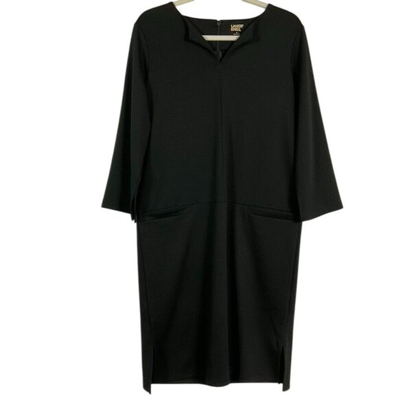 Lands' End Ponte Notched Neck 3/4 Sleeve Dress with Pockets, size 8 - Picture 1 of 12